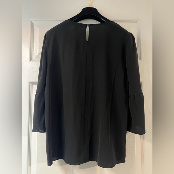 Eileen Fisher Silk Georgette Crepe Bell 3/4 Sleeve Top Blouse Size XS Black EUC - Picture 3 of 7